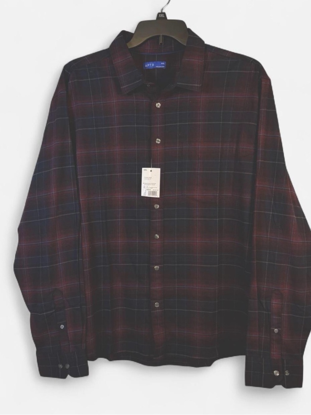 NWT- Apt. 9 Men's Dark Burgundy and Black Plaid Button-Down Shirt XXL
